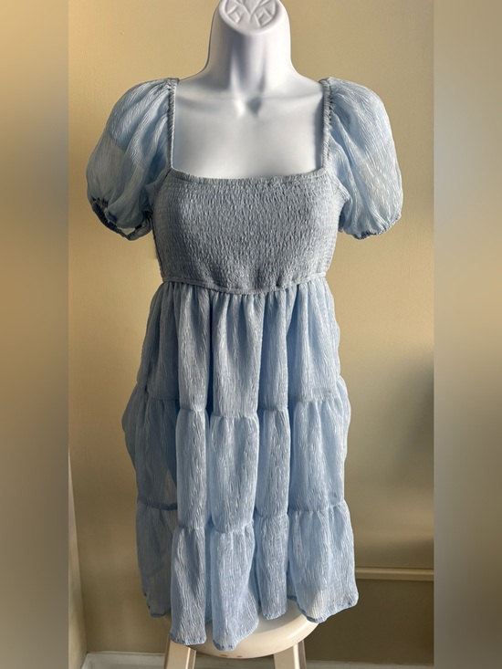 Altar'd State Dresses & Skirts - Altar'd State Light Blue Puff Sleeve Smocked Mini Dress